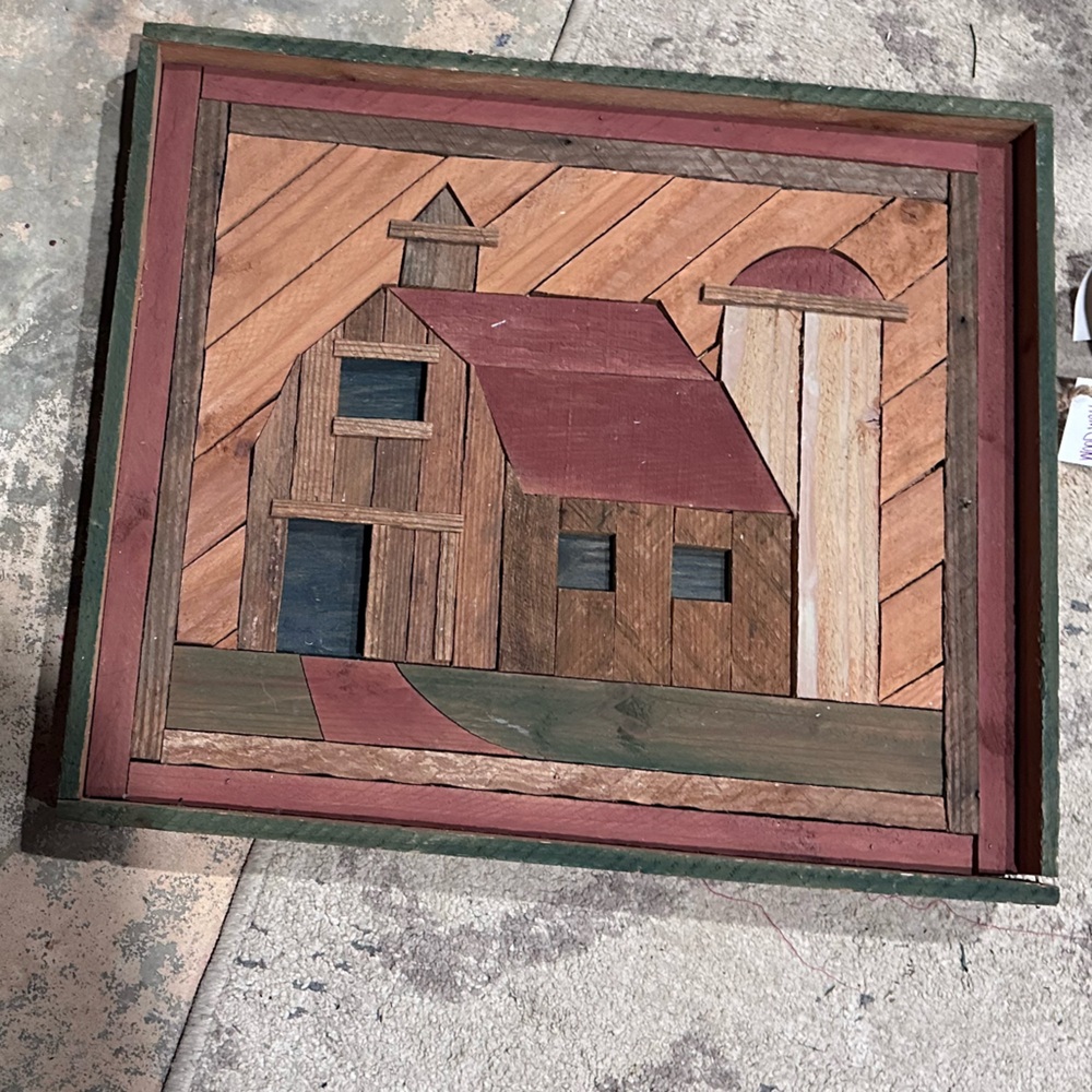 Vintage Artisan Signed Wooden Geometric Wall Art Farm/Barn Design
